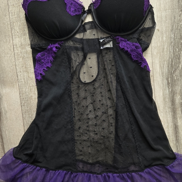 Purple And Black Bow Lingerie Dress Size Medium - Picture 3 of 6